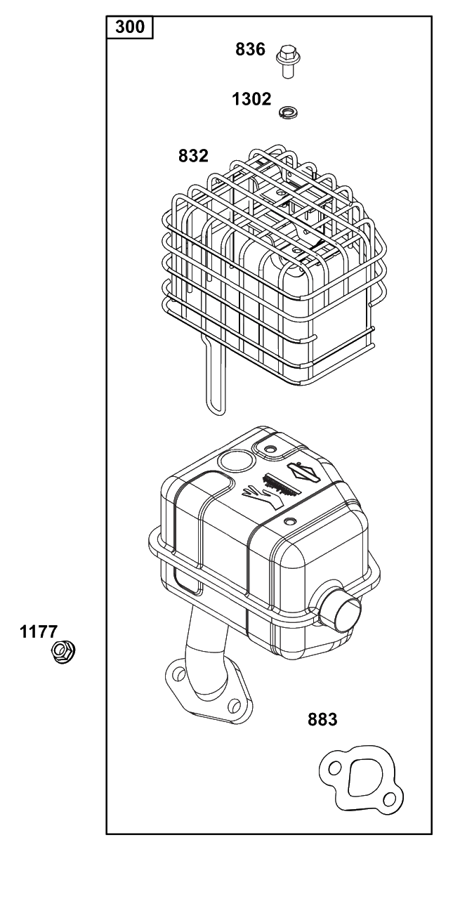 Exhaust Group Diagram and Parts List for 83132-2215-F1  Briggs and Stratton Engine